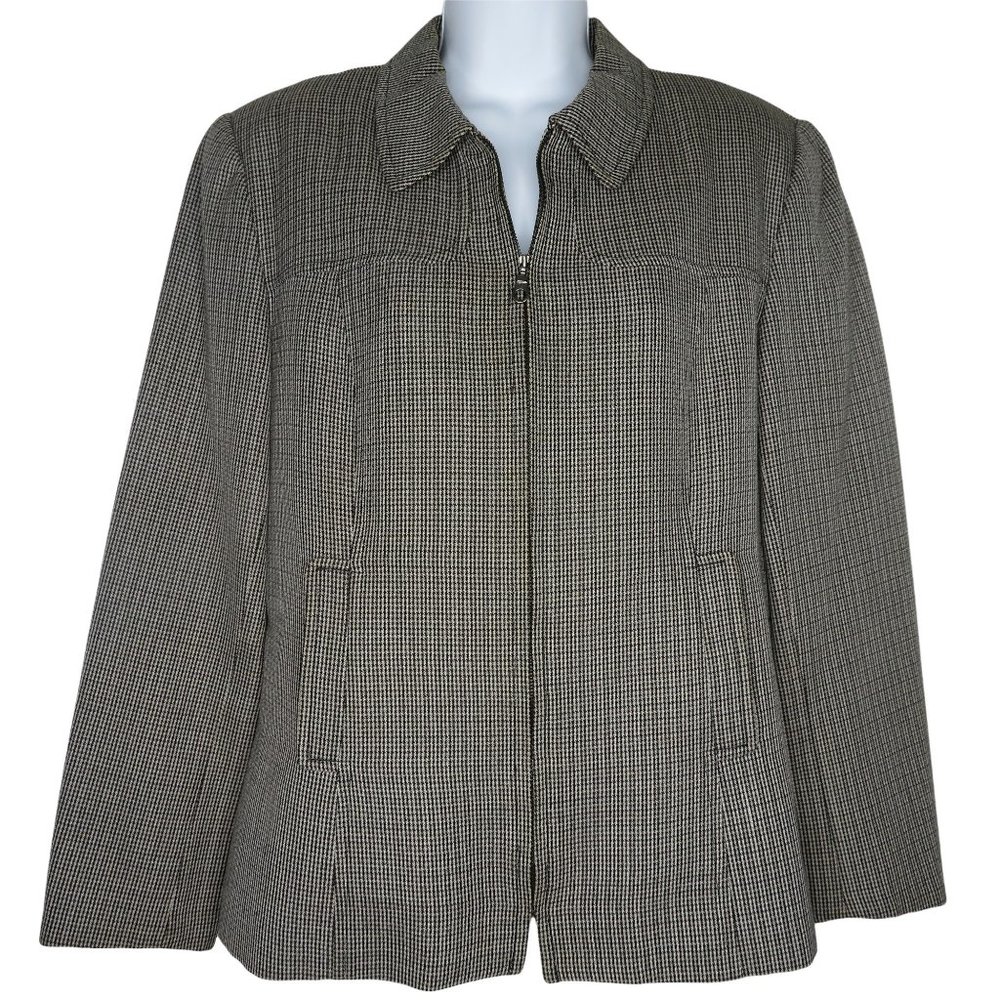 Vintage 90s Y2K Mod Hip Wool Herringbone Jacket Coat Black Zip Up Pockets Lined